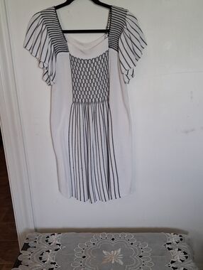 Madison White Tunic with Black Stripe Smocking